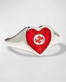商品Sterling Silver Interlocking G Heart Enamel Ring图片