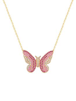 Gabi Rielle好不好, Gabi Rielle | Love In Bloom 14K Goldplated Sterling Silver, Pink Sapphire & Pave High-Quality Crystal Butterfly Pendant Necklace商品图片 6折