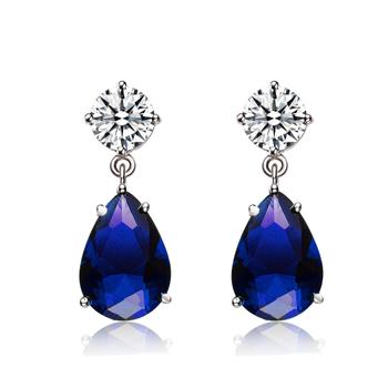 商品Genevive | Sterling Silver Clear & Dark Blue Cubic Zirconia Dangling Earrings,商家Premium Outlets,价格¥420图片