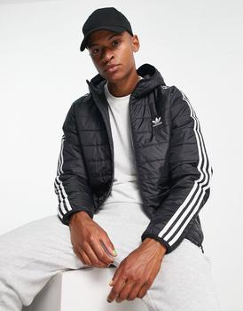 Adidas | adidas Originals Adicolor 3 stripe hooded puffer jacket in black商品图片,额外9.5折, 额外九五折
