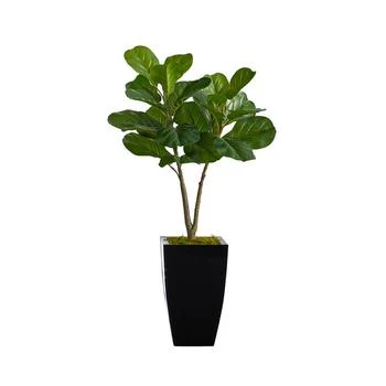 NEARLY NATURAL | 3' Fiddle Leaf Fig Artificial Tree in Metal Planter,商家Macy's,价格¥719