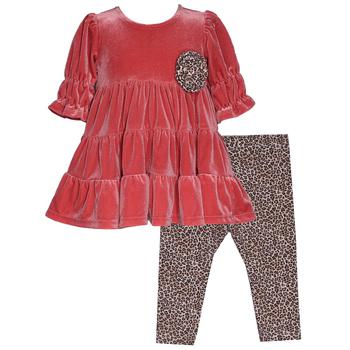 商品Bonnie Baby | Baby Girls Three Quarter Sleeved Stretch Velvet Top and Leopard Print Leggings, 2 Piece Set,商家Macy's,价格¥415图片