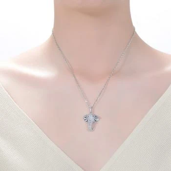 Genevive | Genevive white gold-Plated with Cubic ZIrconia Iced Out Lucky Elephant Head Pendant Necklace in Sterling Silver,商家Premium Outlets,价格¥1089