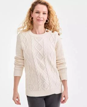 Style & Co | Women's Button-Trim Cable-Knit Sweater, Macy's Exclusive,商家Macy's,价格¥153