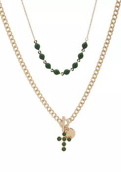 商品Gold Tone Jade Crystal 17" Layered Cross Pendant Necklace,商家Belk,价格¥57图片