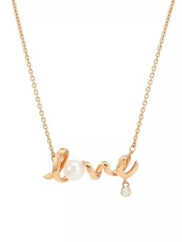 推荐Cherish 18K Rose Gold, Diamond, & 5MM Cultured Pearl "Love" Pendant Necklace商品
