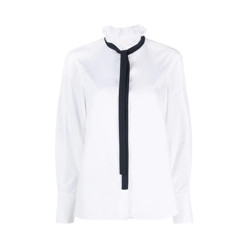 加拿大chloe c, Chloé | CHLOE 女士白色真丝边饰荷叶边纯棉府绸衬衫 C21SHT11-044-101商品图片 独家减免邮费