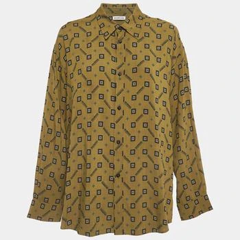 推荐Balenciaga Green Geometric Print Crepe Long Sleeve Shirt M商品