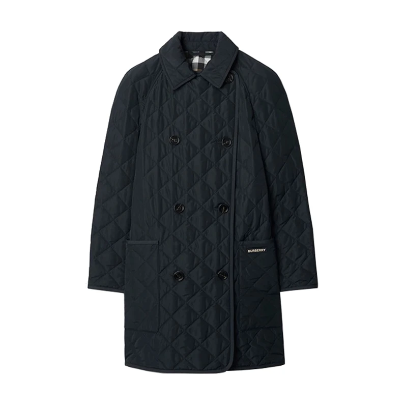 Burberry | BURBERRY博柏利 女士海军黑聚酯制Logo标贴翻领双排扣棉服,商家VPF,价格¥3153