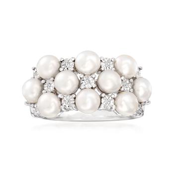 商品Ross-Simons | Ross-Simons 4mm Cultured Pearl Ring With Diamond Accents in Sterling Silver,商家Premium Outlets,价格¥791图片