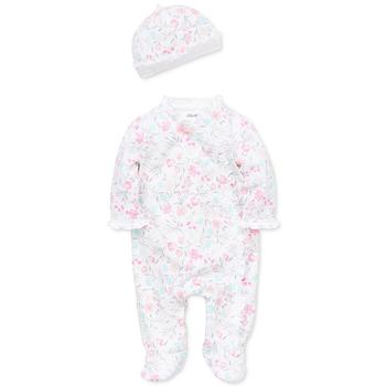 商品Little Me | Baby Girls Floral Footed Coverall and Hat, 2 Piece Set,商家Macy's,价格¥100图片