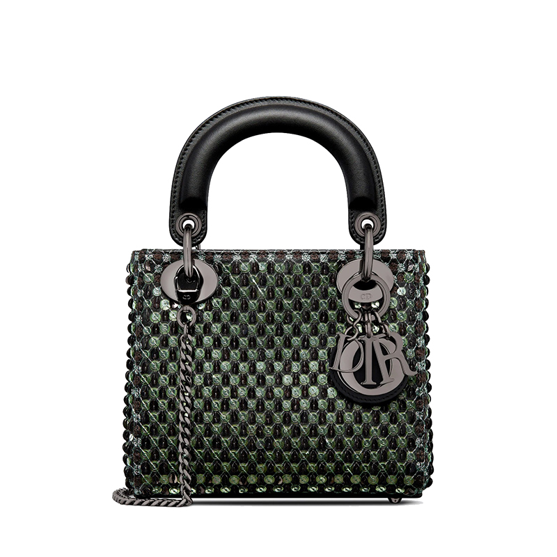 迪奥手提包, Dior | DIOR/迪奥 经典款LADY DIOR系列 女士迷你款绿色/黑色小牛皮饰绿色亮片单肩斜挎手提戴妃包M0505BRQA_M924商品图片 额外9.5折, 包邮包税, 额外九五折