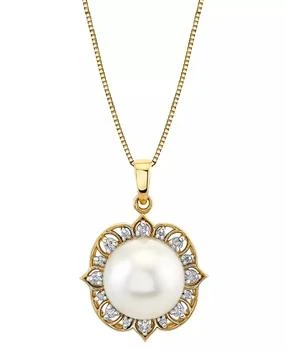 Macy's | Cultured Freshwater Pearl (11mm) & Diamond (1/6 ct. t.w.) 18" Pendant Necklace in 10k Gold,商家Macy's,价格¥3856