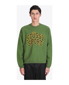 STUSSY | Relaxed Oversized Crew Green Cotton Crewneck Sweatshirt With Front Embroidery - Relaxed Oversized Crew商品图片,