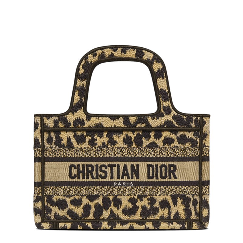 迪奥手提包, Dior | DIOR/迪奥 21年秋冬款BOOK系列 女士迷你米色拼色Mizza图案刺绣豹纹手提托特包商品图片 额外9.5折, 包邮包税, 额外九五折