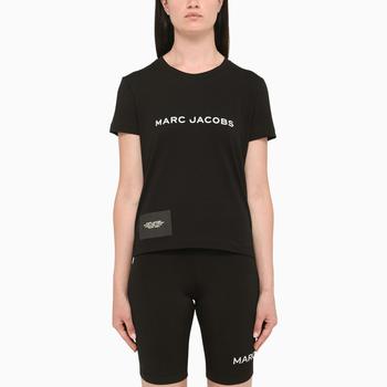 推荐Black t-shirt with contrasting logo lettering商品