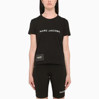 推荐Black t-shirt with contrasting logo lettering商品