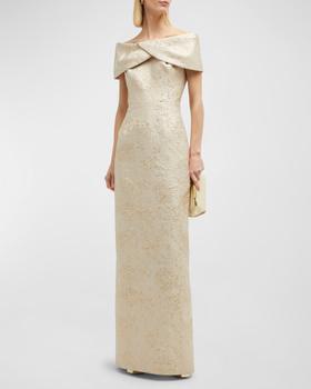 商品Teri Jon | Off-Shoulder Jacquard Column Gown,商家Neiman Marcus,价格¥5265图片