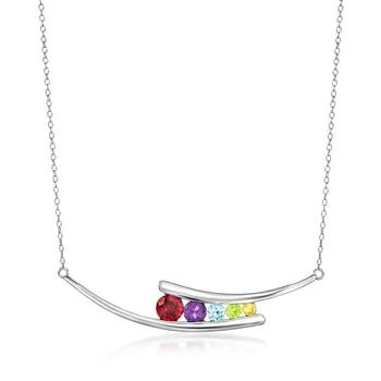 Ross-Simons | Multi-Gemstone Graduated Curved Bar Necklace in Sterling Silver,商家Premium Outlets,价格¥708