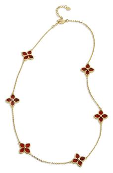商品Savvy Cie Jewels | 18K Yellow Gold Vermeil Red Agate Flower Station Necklace,商家Nordstrom Rack,价格¥1208图片