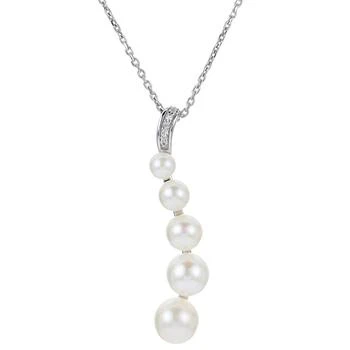 Macy's | Cultured Freshwater Pearl (3-1/2 - 7-1/2mm) & White Topaz Graduated (1/4 ct. t.w.) Pendant Necklace in Sterling Silver, 16" + 2" extender,商家Macy's,价格¥2603