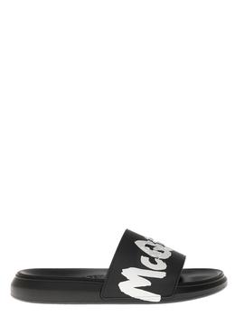 Alexander McQueen | Alexander Mcqueen Man's Black Rubber Slide Sandals with Logo商品图片,9折