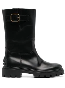 Tod's | Black 'Biker' Boots with Buckle Detail and Gold-tone Hardware in Leather Woman 6.6折