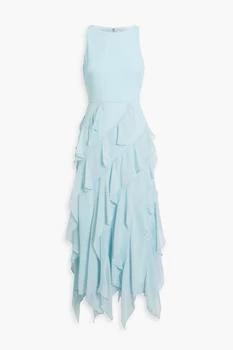 Badgley Mischka | Ruffled chiffon midi dress 5.5折×额外8折x额外9.5折, 额外八折, 额外九五折