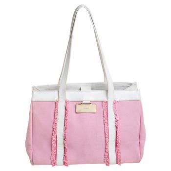 kate spade tote单肩包, [二手商品] Kate Spade | Kate Spade Pink/White Canvas and Leather Metal Plate Tote商品图片 4.2折