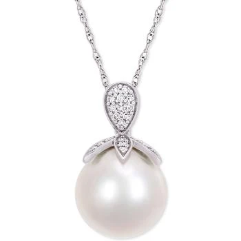 Macy's | Cultured Freshwater Pearl (11mm) & Diamond (1/10 ct. t.w.) 17" Pendant Necklace in 10k White Gold,商家Macy's,价格¥7435