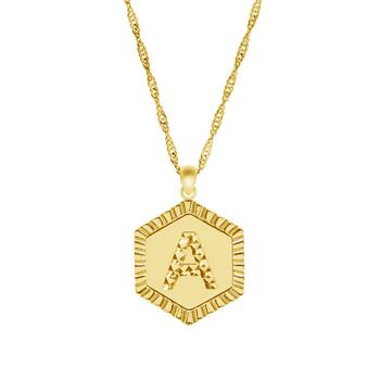 Essentials | Gold Plate Diamond Cut Initial Pendant Necklace, 16" + 2" extender商品图片,5折×额外8折, 额外八折