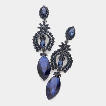 FASHNZFAB | Marquise Glass Crystal Dangle Evening Earrings - Montana Blue,商家Premium Outlets,价格¥166