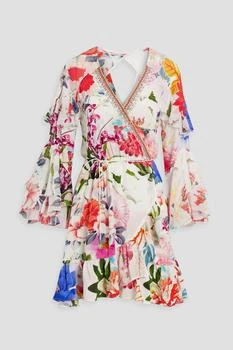 Camilla | Crystal-embellished printed mini wrap dress 5.2折