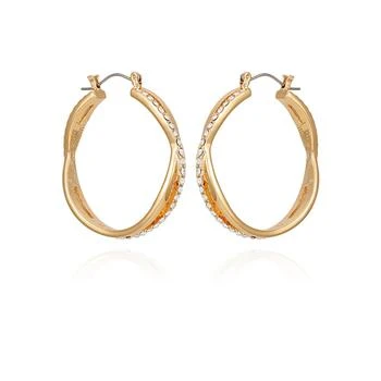 推荐Gold-Tone Clear Glass Stone Embellished Hoop Earrings商品