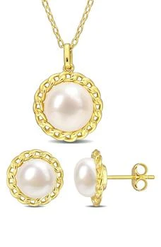 DELMAR | Sterling Silver 8-9.5 Cultured Freshwater Pearl Stud Earrings & Necklace Set,商家Nordstrom Rack,价格¥895