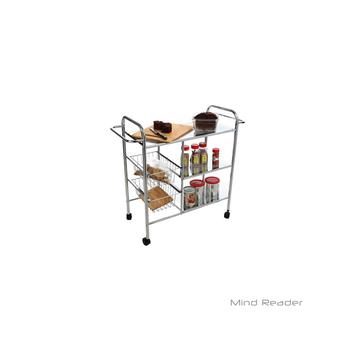 商品3-Tier Kitchen All Purpose Utility Cart with 2 Shelves, Baskets for Extra Storage, Handles for Hanging Towels图片