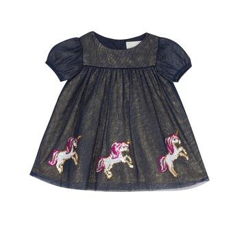 推荐Baby Girls 2-Tone Mesh Float Dress with Unicorn Sequin Border商品