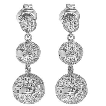 Suzy Levian | Suzy Levian Sterling Silver Cubic Zirconia Ball Drop Earrings商品图片,