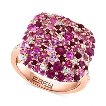 Effy | EFFY® Multi-Gemstone (2-3/4 ct. t.w.) & Diamond (1/10 ct. t.w.) Cluster Ring in Rose Gold-Plated Silver,商家Macy's,价格¥13004