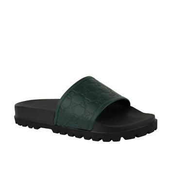 Gucci | Gucci Guccissima Pattern Green / Black Leather Sandals 431070 3020商品图片,满$175享9折, 满折