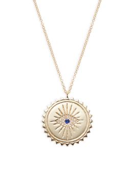 商品14K Yellow Gold, Blue Sapphire & Diamond Evil Eye Pendant Necklace图片