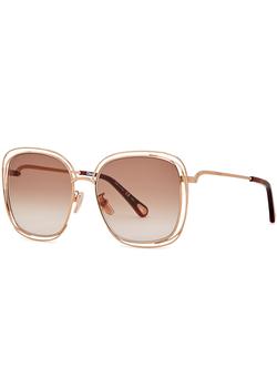 chloe太阳镜怎么样, Chloé | Carlina rose gold-tone oversized sunglasses商品图片 