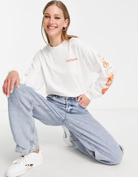 推荐Carhartt WIP life long-sleeve skater t-shirt in white and orange商品