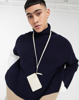 asos包, ASOS | ASOS DESIGN faux leather neck wallet in stone with pebble grain商品图片 7折