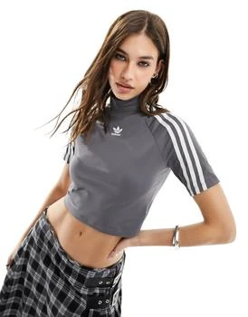 Adidas品牌, 商品adidas Originals three stripe high neck crop top in grey, 价格¥180