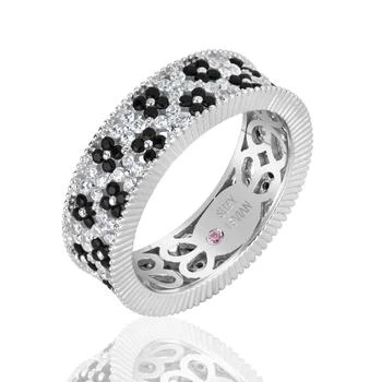 Suzy Levian | Suzy Levian Sterling Silver Black and White Cubic Zirconia Floral Eternity Band,商家Premium Outlets,价格¥768