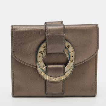 bvlgari包, [二手商品] BVLGARI | Bvlgari Metallic Brown Leather Double Ring Flap Compact Wallet商品图片 8.8折, 满1件减$100, 满减