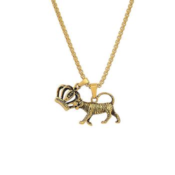 商品STEELTIME | Men's 18k Gold Plated Stainless Steel Tiger and Crown Pendant Necklaces,商家Macy's,价格¥259图片
