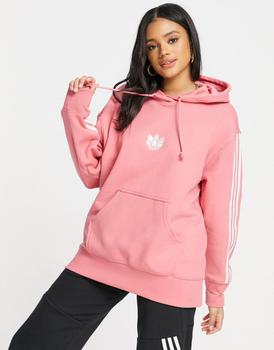 阿迪达斯卫衣, Adidas | adidas Originals adicolour 3D logo three stripe hoodie in hazy rose商品图片 7.5折