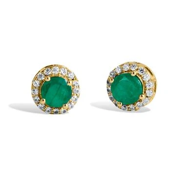 Savvy Cie Jewels | 18K Gold Vermeil 1.30Gtw Natural Emerald & White Zircon Stud Earrings,商家Premium Outlets,价格¥486